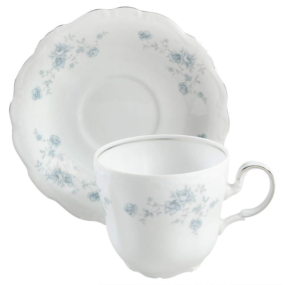 Blue Garland (Bavaria Backstamp) Flat Cup & Saucer Set by Johann Haviland-1