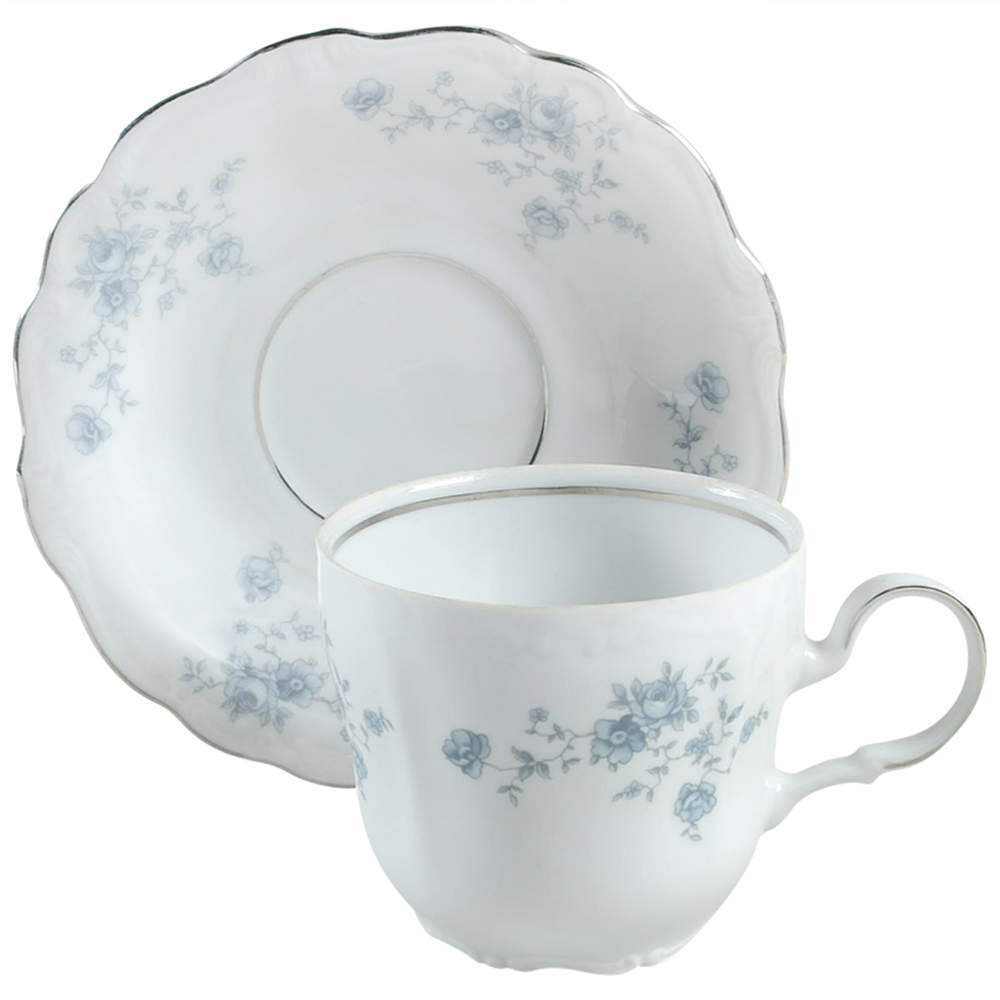 Blue Garland (Bavaria Backstamp) Flat Cup & Saucer Set by Johann Haviland-1