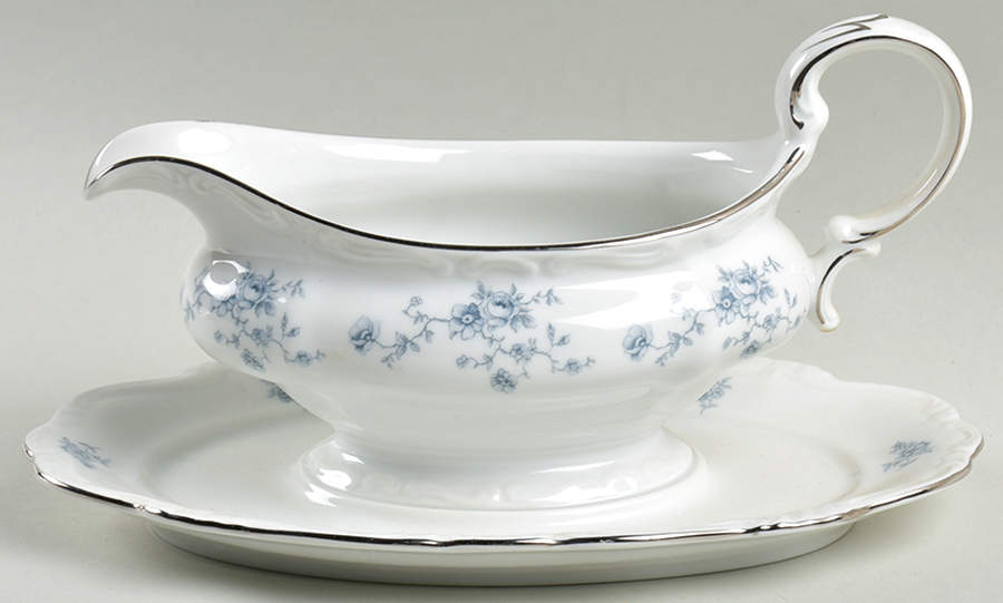 Blue Garland (Bavaria Backstamp) Gravy Boat with Attached Underplate by Johann Haviland-1