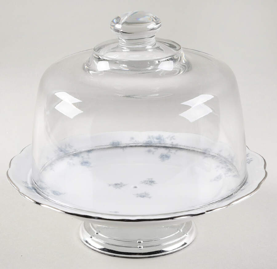 Blue Garland (Bavaria Backstamp) 6 1/2"-7 1/2" Footed Cheese Plate w/ Glass Dome HC by Johann Haviland-1