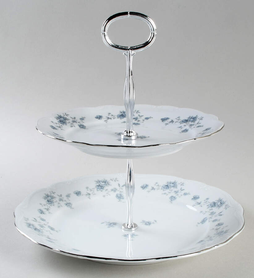 Blue Garland (Bavaria Backstamp) 6 5/8"-10"  2 Tiered Serving Tray (Dp, Sp) HC by Johann Haviland-1