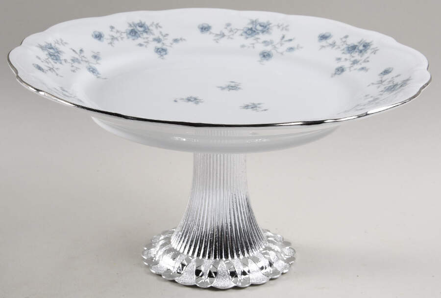 Blue Garland (Bavaria Backstamp) Cake Stand with 4"-5" Metal Pedestal  Hc by Johann Haviland-1