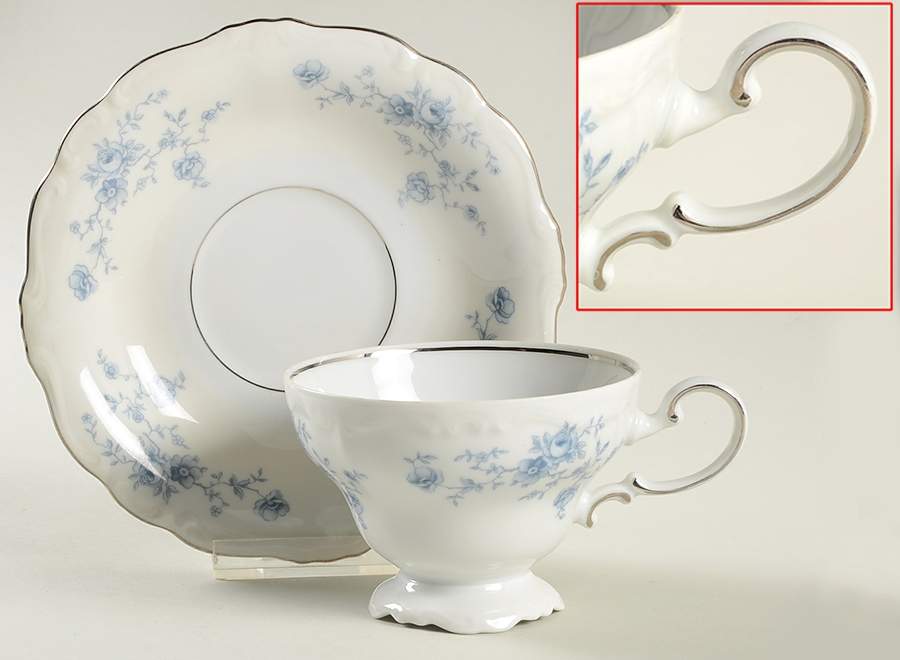 Blue Garland (Bavaria Backstamp) Footed Cup & Saucer Set by Johann Haviland-1