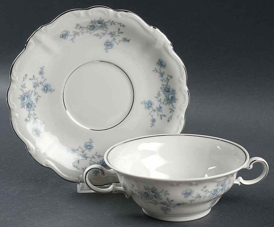 Blue Garland (Bavaria Backstamp) Flat Cream Soup Bowl & Saucer Set by Johann Haviland-1