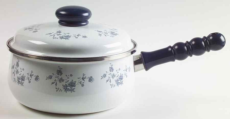 Blue Garland (Bavaria Backstamp) 1.5 Quart Covered Metal Saucepan by Johann Haviland-1