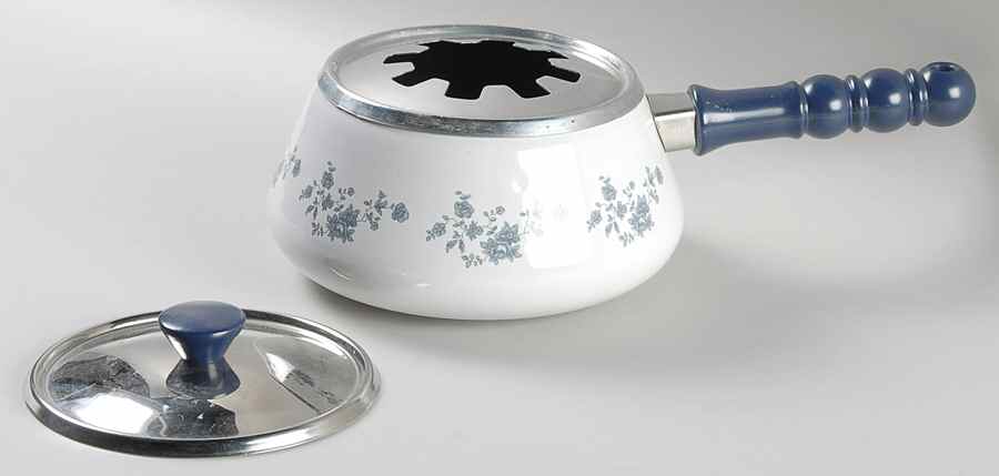 Blue Garland (Bavaria Backstamp) Metal Fondue W/Lid & Fork Holder Insert by Johann Haviland-1