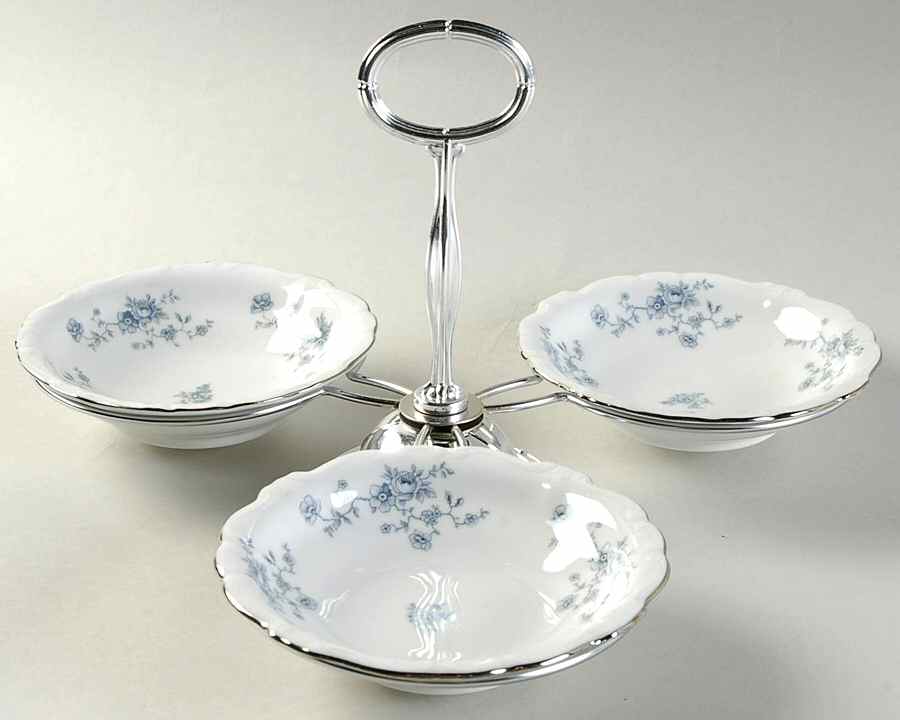 Blue Garland (Bavaria Backstamp) 7" x 12" 3-Part Relish & Metal Stand (FR) HC by Johann Haviland-1