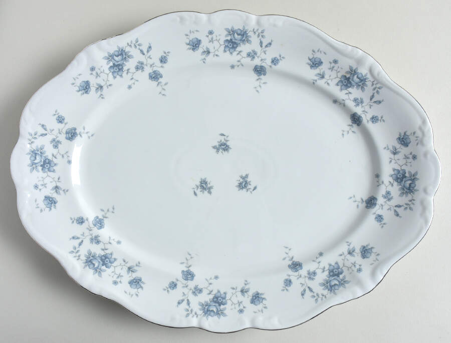 Blue Garland (Thailand Traditions) 14" Oval Serving Platter by Johann Haviland-1