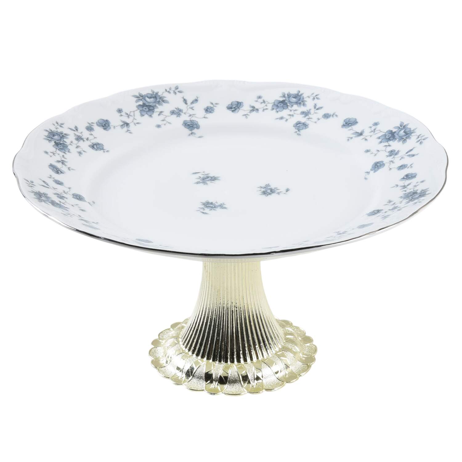Blue Garland (Thailand Traditions) Cake Stand with 4"-5" Metal Pedestal  Hc by Johann Haviland-1