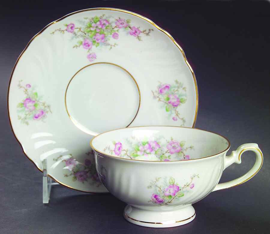 Bridal Rose (No Verge, All White) Footed Cup & Saucer Set by Johann Haviland-1