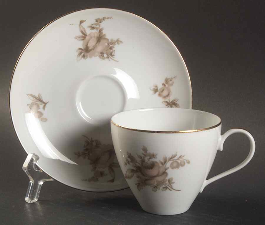 Brown Rose Flat Cup & Saucer Set by Johann Haviland-1