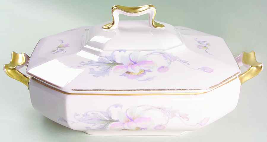 Dogwood (Gold Trim) Octagonal Covered Vegetable by Johann Haviland-1