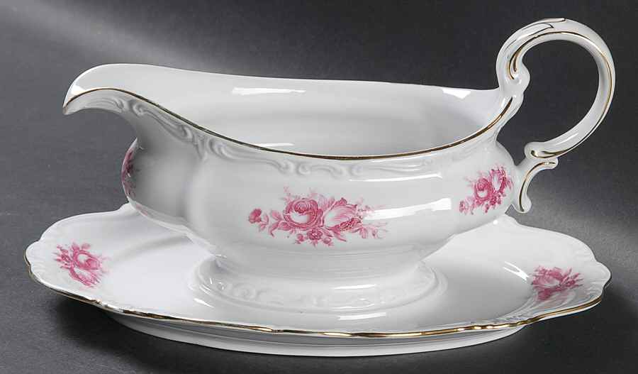 French Rose Gravy Boat with Attached Underplate by Johann Haviland-1