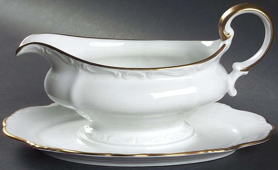 Gold Baroque Gravy Boat with Attached Underplate by Johann Haviland-1