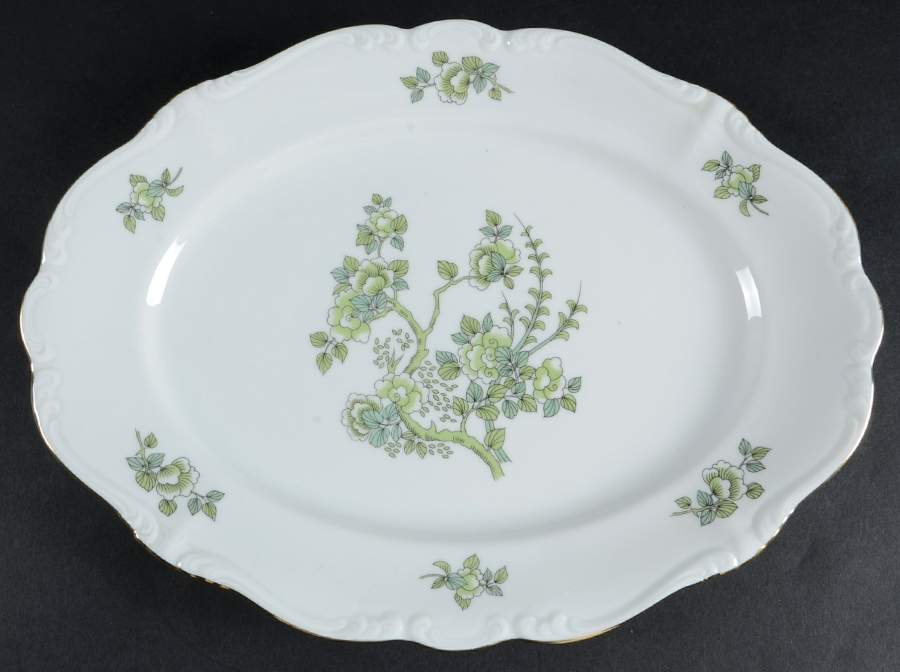 Indian Tree Gold Trim 12" Oval Serving Platter by Johann Haviland-1