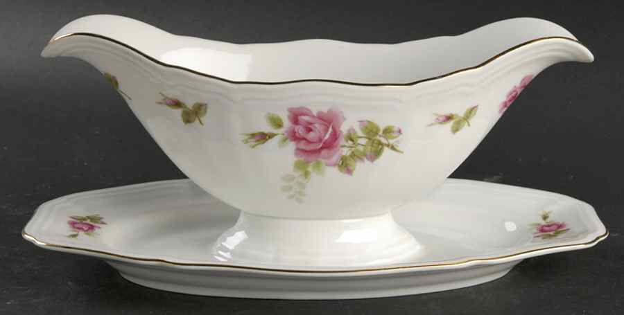 Chippendale Rose Gravy Boat with Attached Underplate by Johann Haviland-1