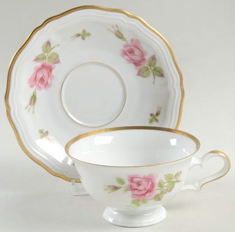 Chippendale Rose Footed Cup & Saucer Set by Johann Haviland-1