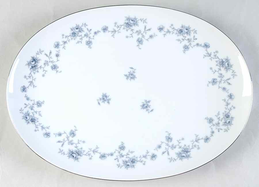 Blue Garland (Coupe, Platinum) 13" Oval Serving Platter by Johann Haviland-1