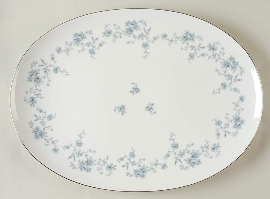 Blue Garland (Coupe, Platinum) 15" Oval Serving Platter by Johann Haviland-1