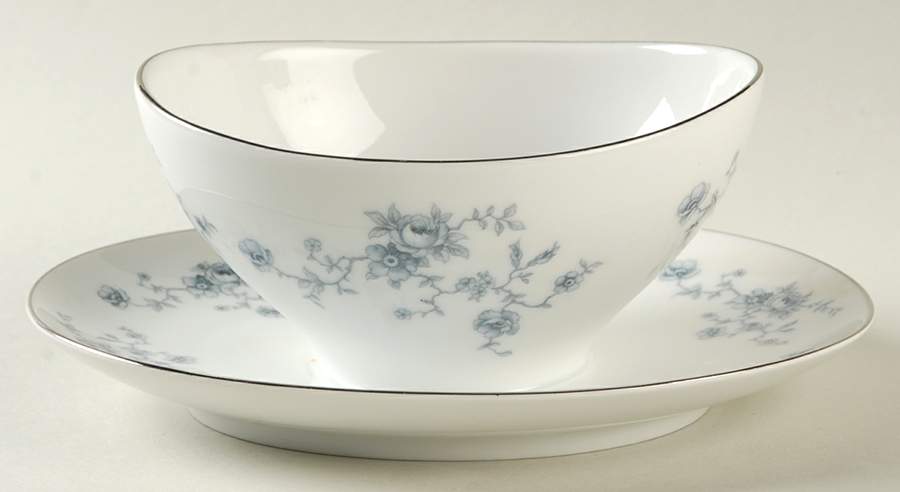 Blue Garland (Coupe, Platinum) Gravy Boat with Attached Underplate by Johann Haviland-1