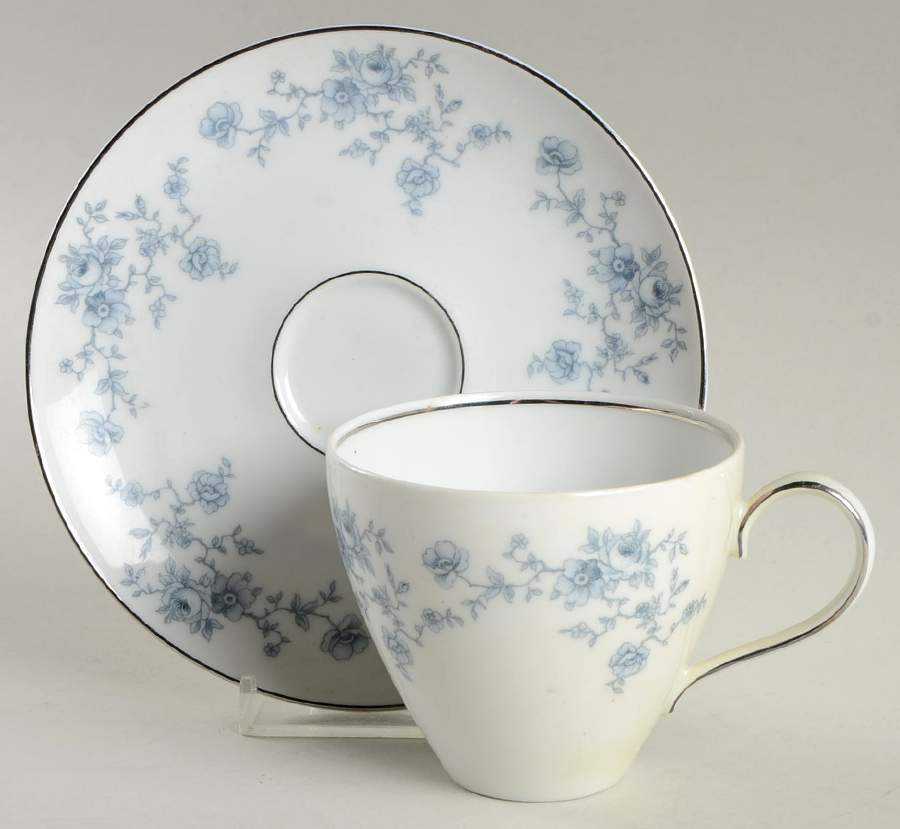 Blue Garland (Coupe, Platinum) Flat Cup & Saucer Set by Johann Haviland-1