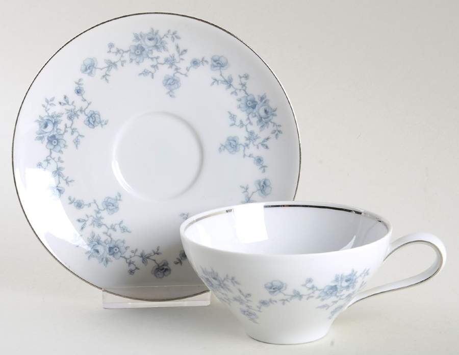 Blue Garland (Coupe, Platinum) Flat Cup & Saucer Set by Johann Haviland-1