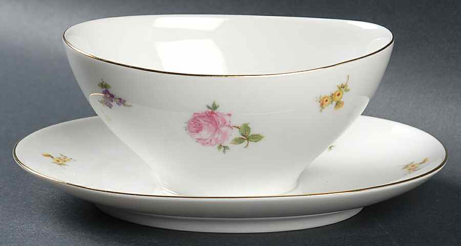 Rose Chintz Gravy Boat with Attached Underplate by Johann Haviland-1