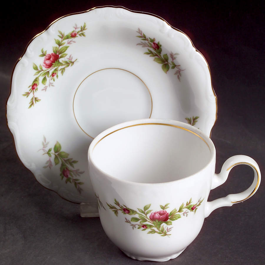 Moss Rose (Bavarian Backstamp) Flat Cup & Saucer Set by Johann Haviland-1