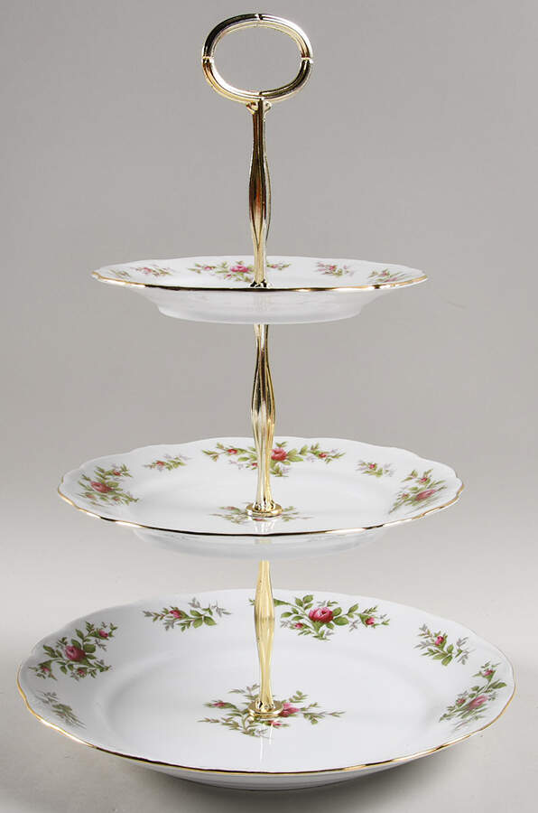 Moss Rose (Bavarian Backstamp) 13 7/8"-14 1/4" 3-Tiered Serving Tray(DP,SP,BB) HC by Johann Haviland-1