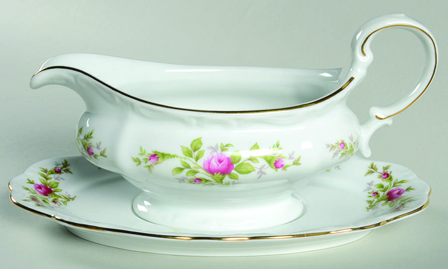 Moss Rose (Bavarian Backstamp) Gravy Boat & Underplate by Johann Haviland-1