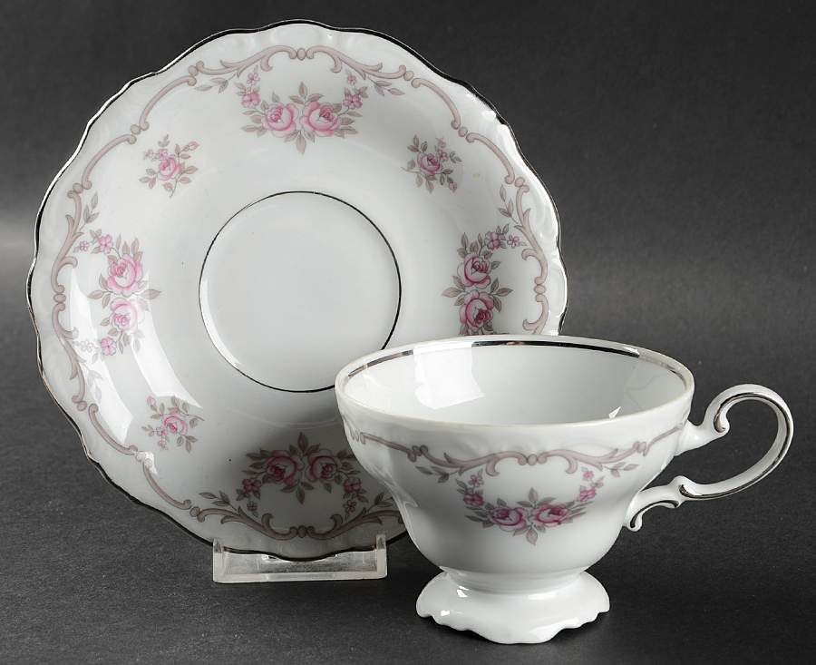 Petit Point Footed Cup & Saucer Set by Johann Haviland-1