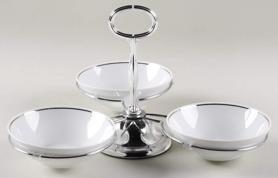 Platinum Riviera 7" x 12" 3-Part Relish & Metal Stand (FR) HC by Johann Haviland-1