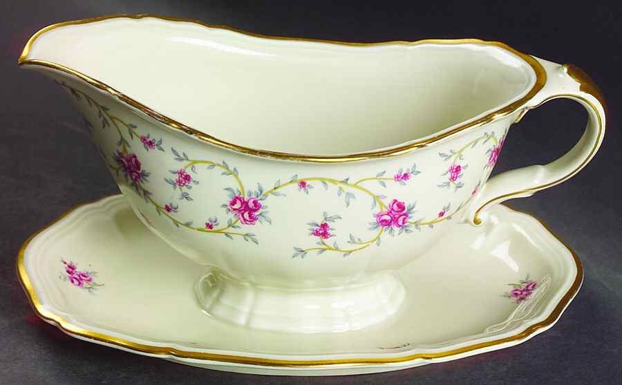 Rose Chintz Gravy Boat with Attached Underplate by Johann Haviland-1