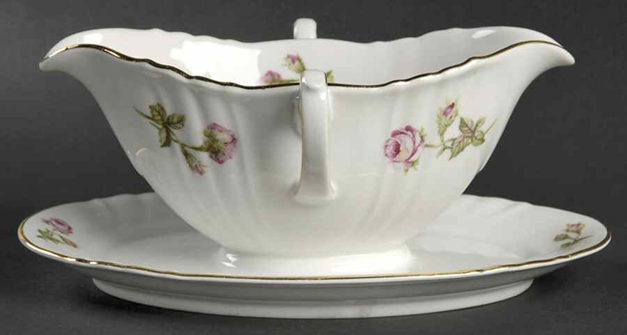 Rose of Picardy White Gravy Boat with Attached Underplate by Johann Haviland-1