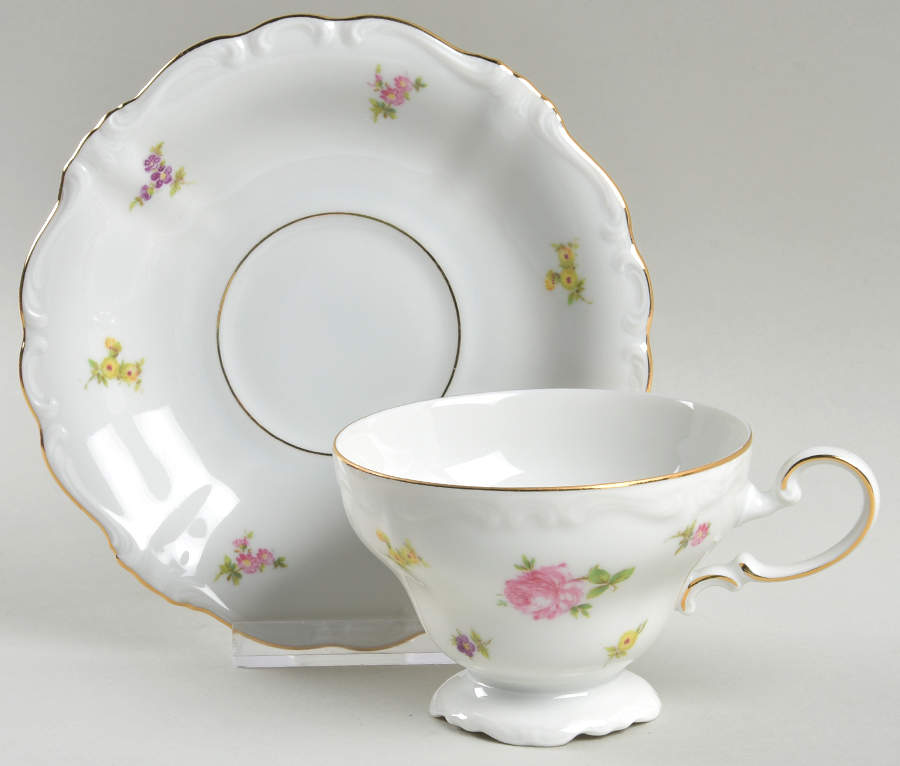 Rosebud Footed Cup & Saucer Set by Johann Haviland-1