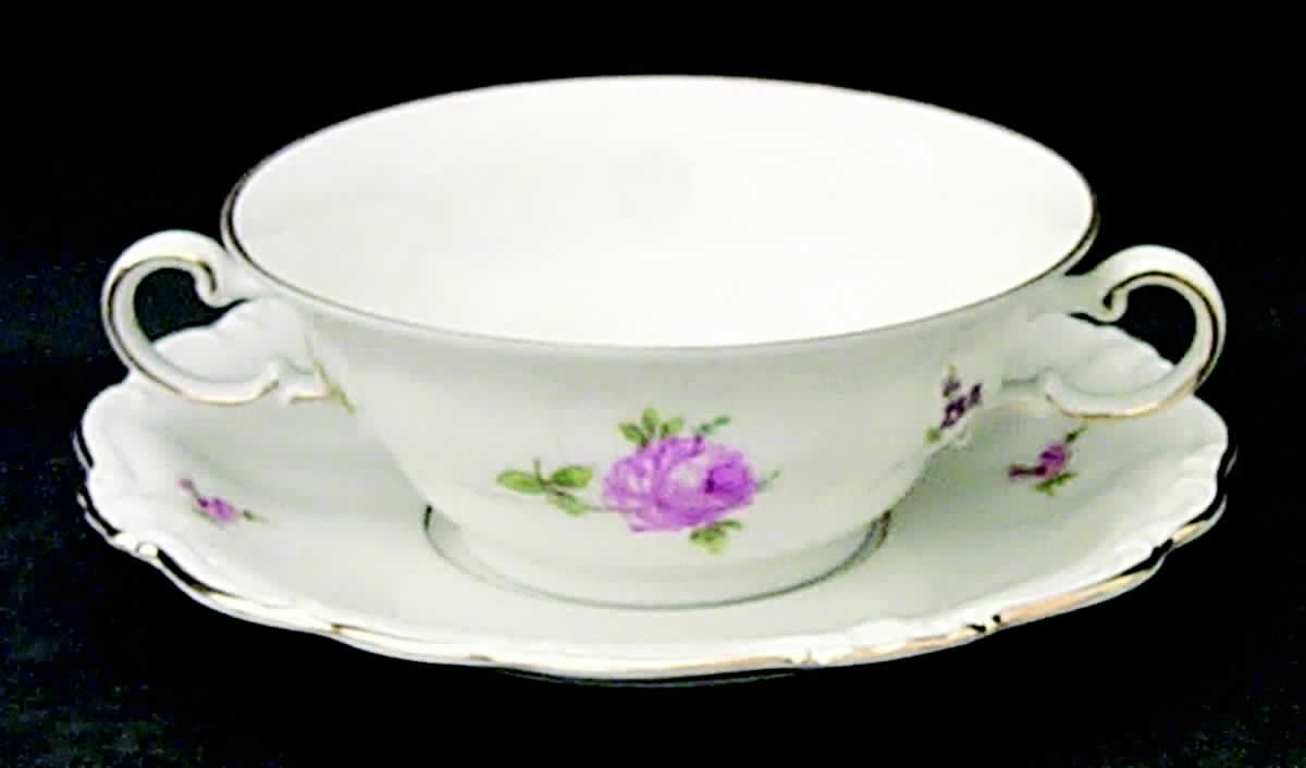 Rosebud Footed Cream Soup Bowl & Saucer Set by Johann Haviland-1
