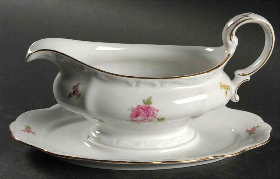 Rosebud Gravy Boat with Attached Underplate by Johann Haviland-1
