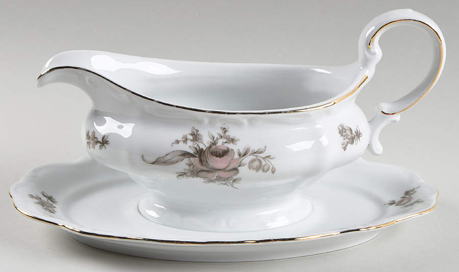 Sepia Rose Gravy Boat with Attached Underplate by Johann Haviland-1