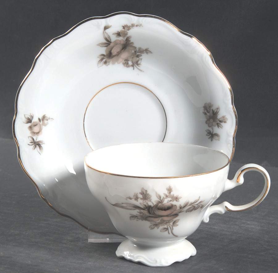 Sepia Rose Footed Cup & Saucer Set by Johann Haviland-1