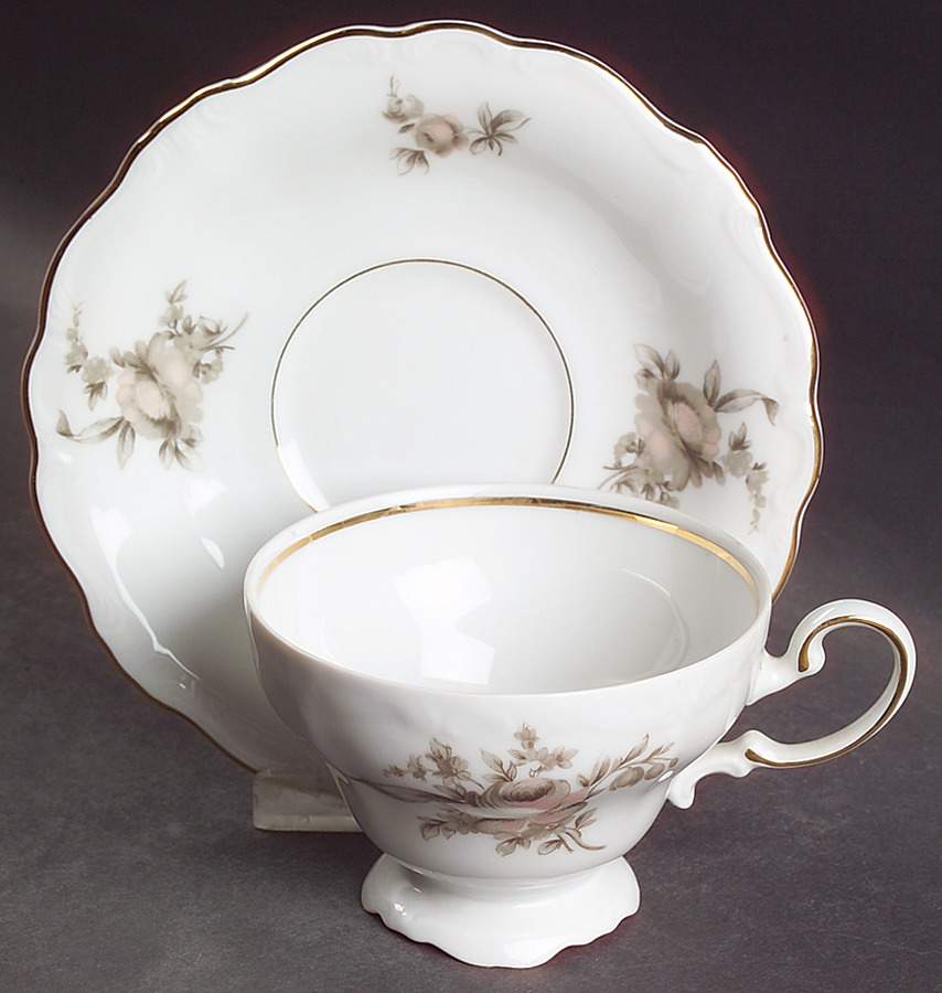Sepia Rose Footed Cup & Saucer Set by Johann Haviland-1
