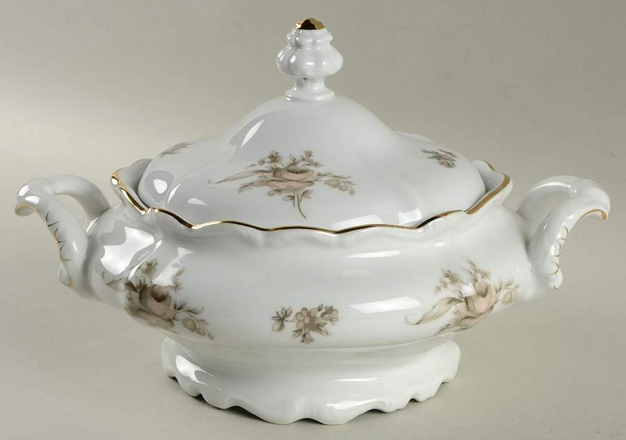 Sepia Rose Round Covered Vegetable by Johann Haviland-1