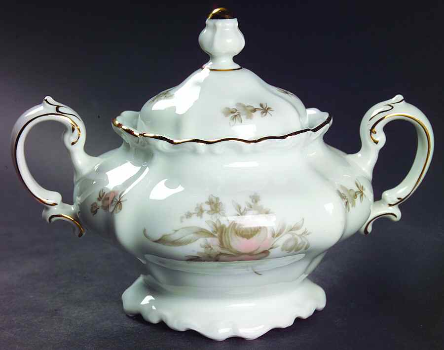 Sepia Rose Sugar Bowl & Lid by Johann Haviland-1