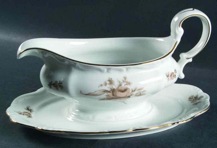 Sepia Rose Gravy Boat with Attached Underplate by Johann Haviland-1