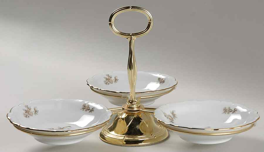 Sepia Rose 7" x 12" 3-Part Relish & Metal Stand (FR) HC by Johann Haviland-1