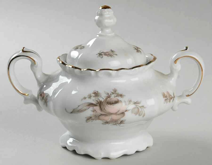 Sepia Rose Sugar Bowl & Lid by Johann Haviland-1