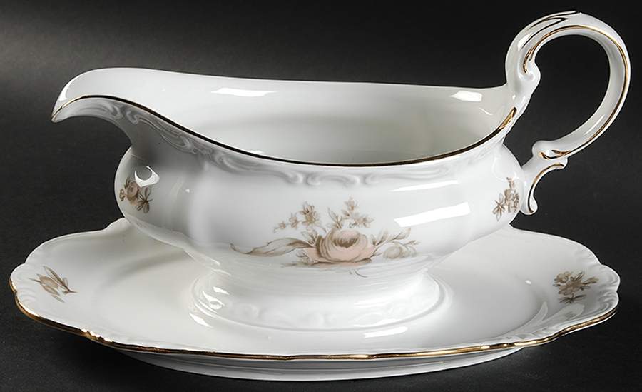 Sepia Rose Gravy Boat with Attached Underplate by Johann Haviland-1