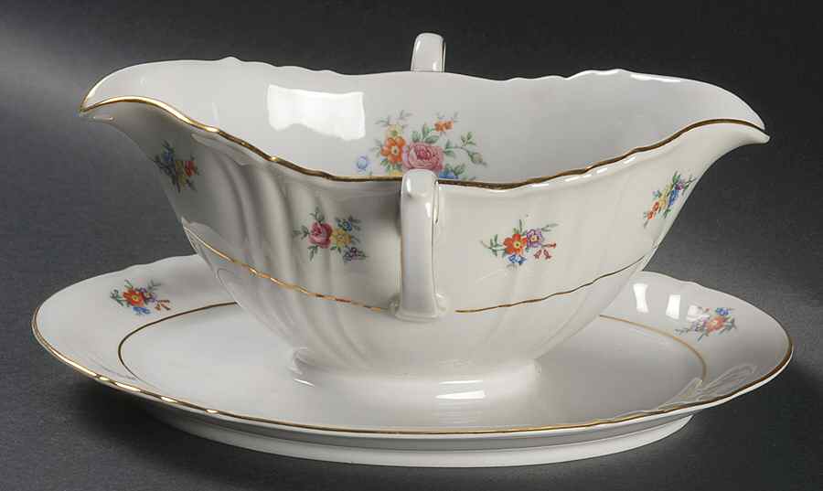 Summerflowers (Gold Verge) Gravy Boat with Attached Underplate by Johann Haviland-1