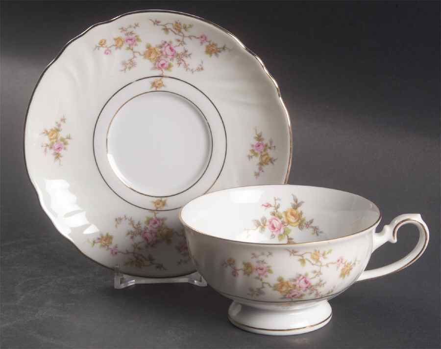 Thornrose Cream Footed Cup & Saucer Set by Johann Haviland-1