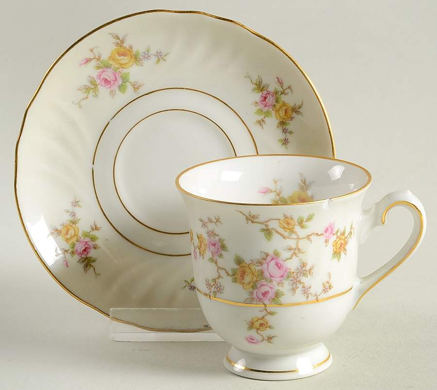 Thornrose Cream Footed Demitasse Cup & Saucer Set by Johann Haviland-1