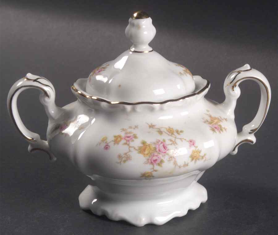 Thornrose (White, No Verge) Sugar Bowl & Lid by Johann Haviland-1